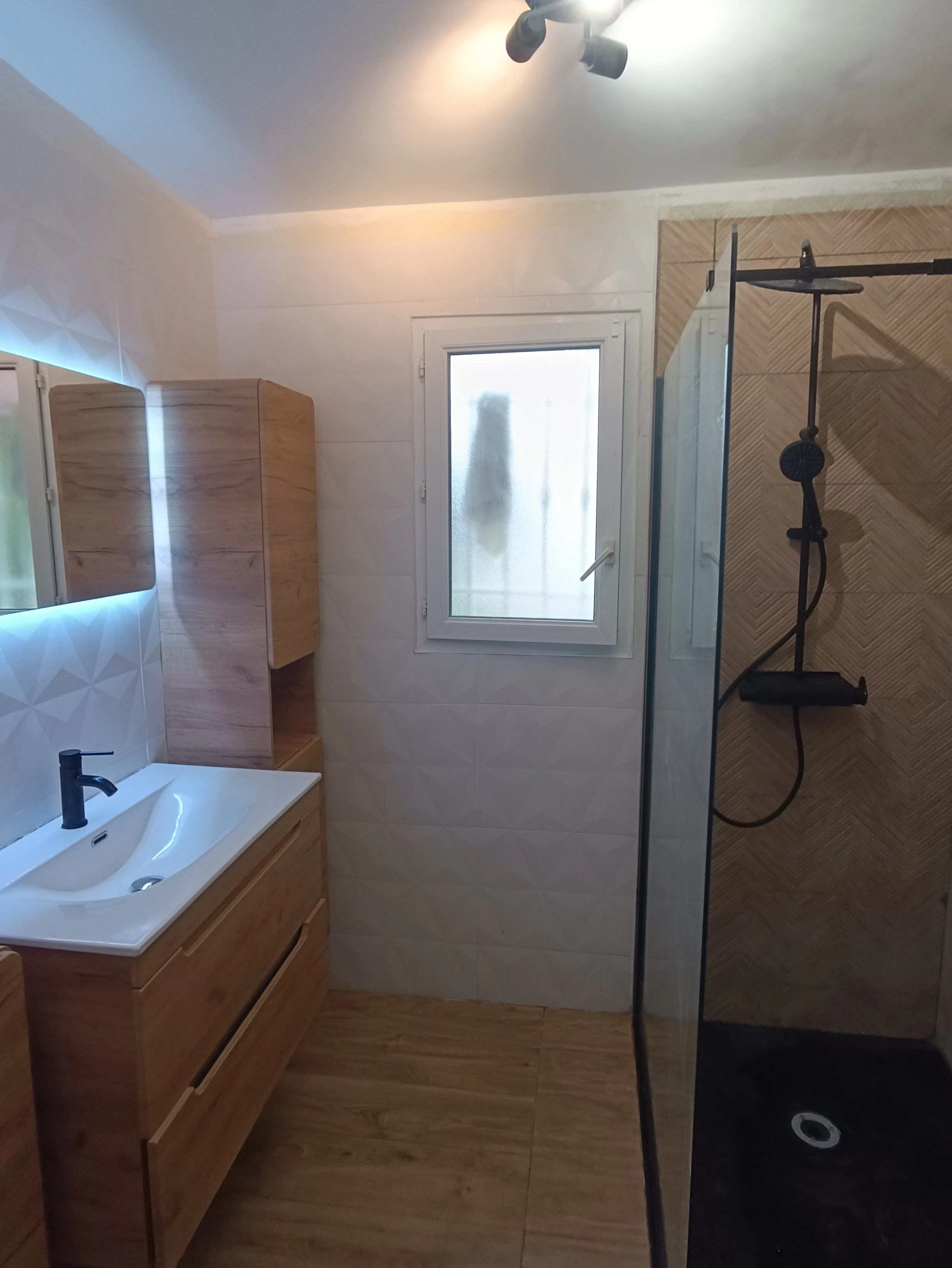 Complete modern bathroom fitting in Nice Gairaut - Shower, vanity, and mirror